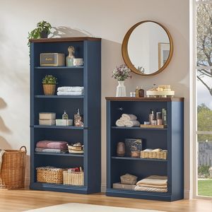 Estantería Alta Azul, Librería de <span class=keywords><strong>Madera</strong></span> <span class=keywords><strong>Gruesa</strong></span> de 3 Niveles con Estantes Ajustables, Librería Independiente Estilo Rústico con Almacenamiento - Product Image 3