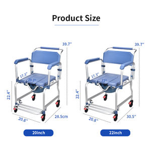 Chaise de toilette roulante en aluminium moderne pour soins à domicile, avec accoudoirs pliables, portable, légère, capacité 125 kg, pour <span class=keywords><strong>personnes</strong></span> âgées - Product Image 2