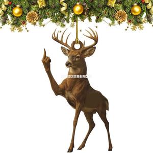 Funny <b>Deer</b> Buck Fukin' Finger Christmas Hanging Ornament Plastic Full Color Hand <b>Painted</b> Festival Decor - Product Image 2