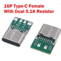 Connecteurs USB Type C Femelle, Jack Double, Résistances 5.1K, 16 Broches, Haute Performance, Haute Qualité, Bornes Électriques, Soudage, DIY, Données