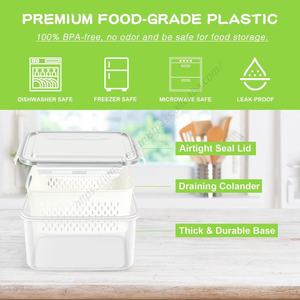 Conteneurs de stockage de fruits en gros pour organisateurs de réfrigérateur et produits frais volumineux avec couvercle hermétique pour baies, laitue, salades et légumes - Product Image 5