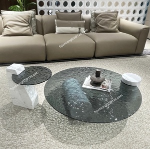 Js T031 thiết kế hiện đại kính đồ nội thất bằng đá tự nhiên cơ sở màu trắng thấp trung tâm Bàn cà phê Vòng tròn nghệ thuật Kính cuối bảng biệt thự - Product Image 2