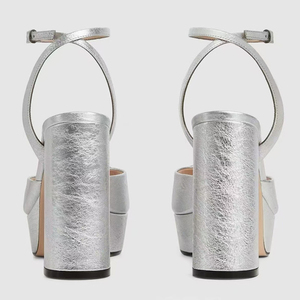 Big Size 45 Chunky High Heels Metal Ornament Shoes Open Square Toe Sandals Women Dress Summer Wide Fit <b>Pumps</b> - Product Image 5