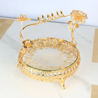 Luxe Arabische stijl verguld metalen glazen dienblad voor snacks, gedroogd fruit, taart, Ramadan decoratie, voedselbewaarbak