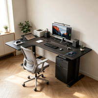 Bureau d'ordinateur de jeu en forme de L robuste avec cadre métallique, tiroir et contrôle de hauteur réglable