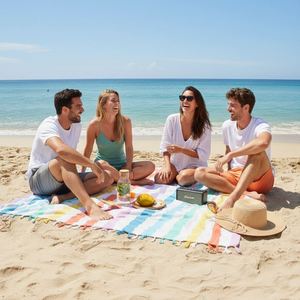 Striped Outdoor Beach Blanket with Tassels, Extra <b>Large</b> Sand Free Picnic <b>Mat</b>, Versatile Quick Dry Throw for Pool & Park - Product Image 3