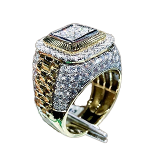 Nhẫn nam thời trang Hip Hop mạ vàng, mặt vuông đính đá hai màu, kiểu dáng nổi bật, bán buôn - Product Image 1
