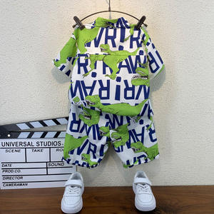 Ensemble de vêtements pour bébé d'été, 2 pièces, imprimé lettres de dinosaure, chemise à <span class=keywords><strong>col</strong></span> boutonné et short ample à ourlet roulé, tenues pour garçons - Product Image 4