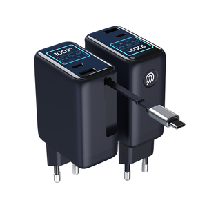 Chargeur USB 100W en nitrure de gallium (GaN) 3 ports avec affichage TFT, charge intelligente IA, PD3.0 PPS, charge rapide et câble rétractable intégré - Product Image 1