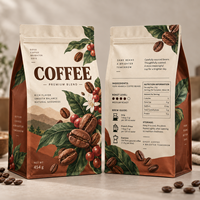 Sacs d'emballage pour café personnalisés, pochette à huit soudures latérales avec valve à fermeture éclair, résistants à l'humidité, mats, de qualité alimentaire, pour l'emballage des grains de café