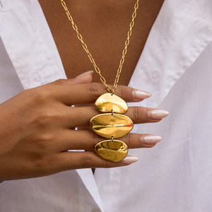 Minimalist <b>Gold</b> Earrings Necklace <b>Bangle</b> <b>Set</b> Geometric Oval Design Everyday Wear Unisex Jewelry Collection - Product Image 3