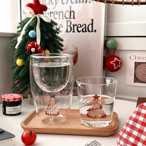 Tasse en verre à double paroi Bravo personnalisée, motif sapin de Noël, version décorative festive, coffret cadeau, pour café, jus, verres à boire - Product Image 5