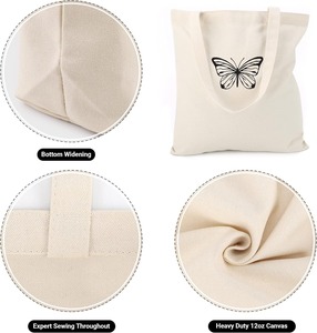 Sacs de courses en toile de coton réutilisables, pliables, lavables, 12 oz, résistants, avec logo imprimé personnalisé - Product Image 2