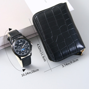 Men's <b>Watch</b> And Wallet Gift <b>Set</b> Black Leather 4.5x3.74in Business Formal Occasion - Product Image 1