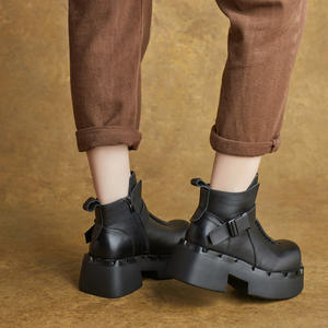 Nuevas Botas de Plataforma con Cordones Estilo Inglés, Hechas a Mano con Cuero Genuino, Punta Redonda, Ideales para Regalo - Product Image 4