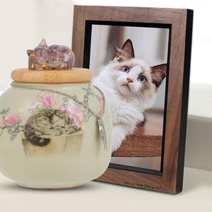 Urna de Cerámica para Cenizas de Gato con Escultura de Cristal Conmemorativa, Guarda los Recuerdos de Gatos Queridos, Logotipo Personalizado, Regalo de Condolencias - Product Image 5