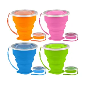 Reusable Silicone Collapsible Cup, 6.8oz Silicone Foldable Cup with Lid,Sports Silicone Pocket folding Cup