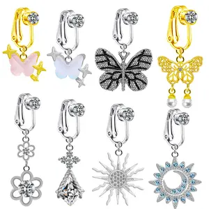 New full drill burst Flash butterfly belly button clip Sun belly button ring no piercing no piercing umbilical ring