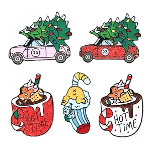Weihnachts nadeln Cartoon niedlichen Weihnachts becher Auto Styling Farbe Emaille Pin mit Glitzer