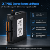 Módulo IO Remoto Modbus TCP CK-TP5163, 16DI, 12 Salidas de Relé, Ethernet Dual en Cascada, Módulo IO para Riel DIN, Compatible con NPN PNP