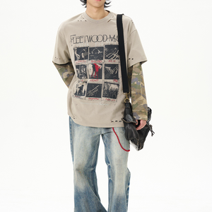 Maglietta <span class=keywords><strong>Kaleo</strong></span> moda uomo Look a strati t-shirt manica mimetica Patchwork in difficoltà - Product Image 3