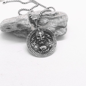 yunnique Stainless Steel Viking Pendant Necklace Unisex Round <b>Gothic</b> Style Fashion Jewelry Chain for Men Women - Product Image 4