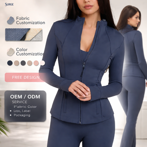 <span class=keywords><strong>Veste</strong></span> de sport et yoga pour <span class=keywords><strong>femme</strong></span>, personnalisable avec logo, en polyester et élasthanne, très extensible, à col montant, coupe ajustée, avec passe-pouces et poche latérale zippée - Product Image 1