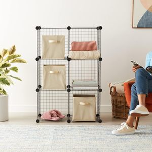 Para <span class=keywords><strong>Amazon</strong></span> Basics 14 \ "Estantes de almacenamiento de metal <span class=keywords><strong>Cubo</strong></span> apilable Rejilla de alambre 6 cubos Vajilla negra 6 \" X 6 \ "X 14 \" Dimensiones - Product Image 5