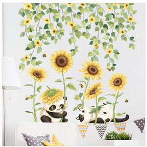 Giallo Girasole Adesivi Murali Verde Foglie di Carta Da Parati <span class=keywords><strong>Ciao</strong></span> Sole Decalcomania Della Parete Della Decorazione Della Casa Per Soggiorno camera Da Letto <span class=keywords><strong>Sticker</strong></span> - Product Image 1