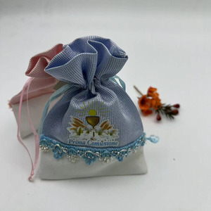 Pochette cadeau et bonbons en coton bleu et rose 10*14cm pour la première <span class=keywords><strong>communion</strong></span> sacs en velours créatifs - Product Image 1