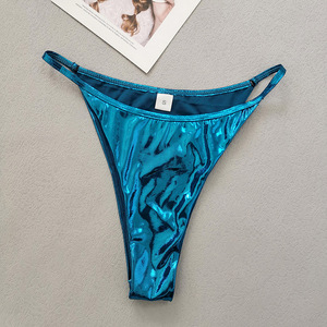 Conjunto <span class=keywords><strong>de</strong></span> <span class=keywords><strong>Bikini</strong></span> Metálico <span class=keywords><strong>de</strong></span> 3 Piezas para Mujer, <span class=keywords><strong>Bikini</strong></span> Brillante con Tanga y Mini Pareo - Product Image 5