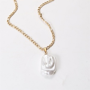 Collar con Colgante de Perla de Forma Cuadrada Irregular Creativa, Cadena de Acero Inoxidable Chapada en Oro de 18k para Mujer, Regalo de Aniversario, Fiesta - Product Image 1