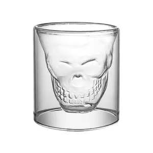 Double wall crystal head shape shot glass for Halloween gifts Wine Skill Shot Glass