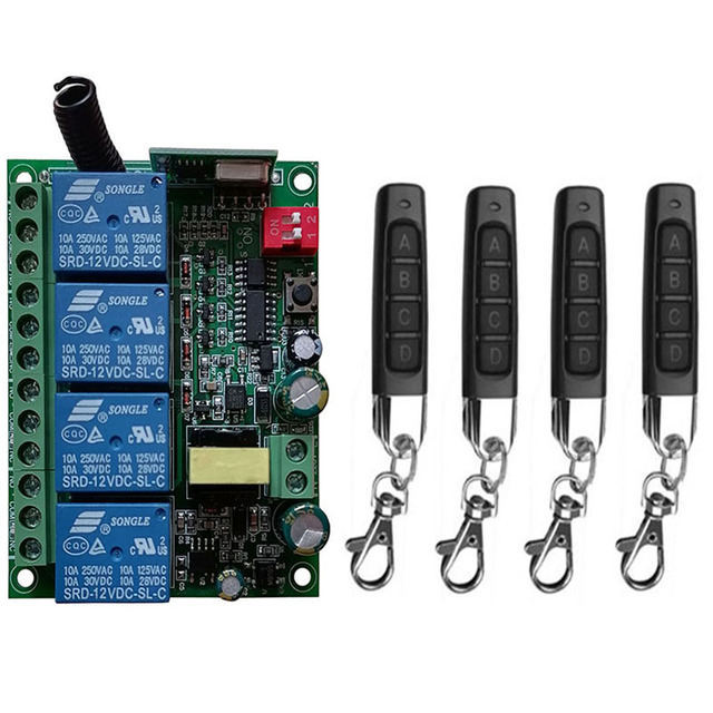 Smart Multiple AC110V 220V 230V 10A 433 MHz 4CH CH 4 Channel Wireless Relay RF Remote Control Switch Receiver+Transmitter G39