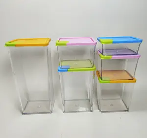 Stackable Pocket Block Container 6 pcs Food Storage Containers Set with Lids for Cereal, Rice, Flour & Oats