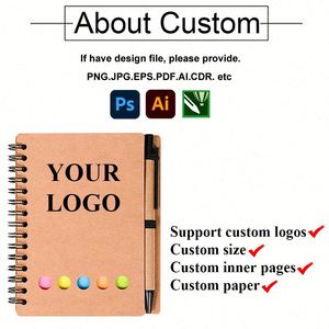 Cuaderno de Papel Kraft Ecológico con Logotipo Impreso al por Mayor, Cuaderno con Notas Adhesivas y Bolígrafo, Material Escolar - Product Image 3