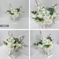 HB122 Bouquet de fleurs artificielles blanc élégant pour mariage, bouquet de mariée et de demoiselle d'honneur, arrangement floral à tenir en main, décoration