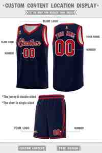 Seragam Olahraga Basket Jersey Polos Putih Navy Custom dengan Pola Garis Dada Dua Sisi - Product Image 4