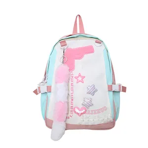 Japanese Sweet Cool Workwear Girl School Bag Pink Pistol Fox Tail Personalized Large Capacity Backpack Student Backpack