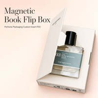 Boîte personnalisée en forme de livre magnétique, emballage de parfum avec couvercle rabattable, papier texturé blanc, OEM