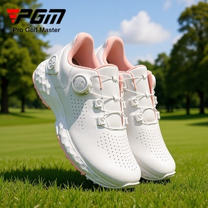 Zapatos de golf PGM para mujer, suela exterior blanca y rosa, antideslizante, impermeable, transpirable, tacón plano con botón giratorio - Product Image 2