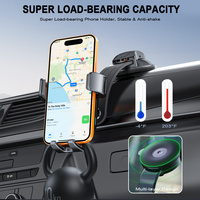Support de chargeur de voiture sans fil 15W Qi à charge rapide avec ventouse à ressort et support de téléphone réglable à 360° pour tableau de bord