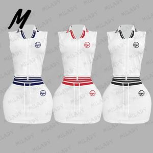 服メーカーカスタムロゴポロベストトップとスカートセット女性服コットンラウンジウェア2ピースセット女性用ジャンプスーツ - Product Image 3