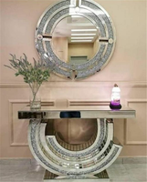 Table console en MDF simple et moderne de style européen avec miroir lumineux Table de couloir de luxe pour la maison, le salon, l'entrée, l'hôtel et l'appartement.
