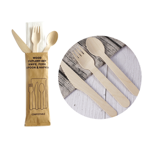 Juego de Cubiertos de madera de <span class=keywords><strong>abedul</strong></span> ecológico, cucharas de madera personalizables, tenedores y cuchillos ideales para uso desechable en fiestas - Product Image 1