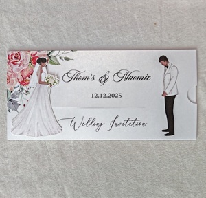 Invitaciones de Boda Deslizantes Personalizadas para Novios de Piel Oscura, Invitaciones con Sobre Extraíble, Tarjeta de Invitación Impresa, Invitaciones Deslizantes - Product Image 1