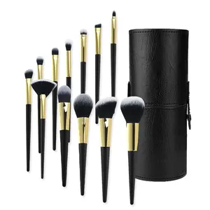 Wholesale Luxury 12 Pcs Black Makeup Brushes Cosmetic Brush Professional Custom Logo Private Label Eye Soft Makeup Brush Set