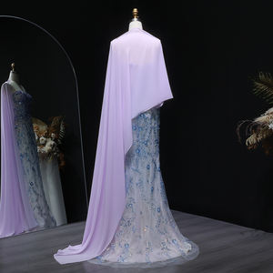 ชุดราตรีทรงเมอร์เมดสีม่วงไลแลคประดับลูกปัดหรูหรา รุ่น SS641 พร้อมผ้าคลุมไหล่ ดีไซน์แบบอาหรับ สำหรับงานปาร์ตี้หรืองานพรอม ราคาขายส่งสำหรับผู้หญิง โดยชารอน - Product Image 6