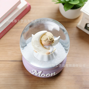 Caja de música redonda decorativa con diseño de ángel lunar de cristal y nieve, regalo para estudiantes y amigos - Product Image 1