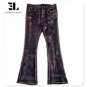 Larsur Custom Denim Fabriek Metaal Roségoud Folie Denim Jeans Heren Skinny Slim Fit Flare Jeans Mannen Gecoat Wax Gestapelde Jeans Heren